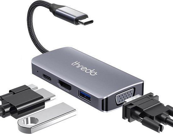 4 in 1 USB C Hub - USB C + USB 3.0 + 4K HDMI + VGA - Met voeding (Nieuw)