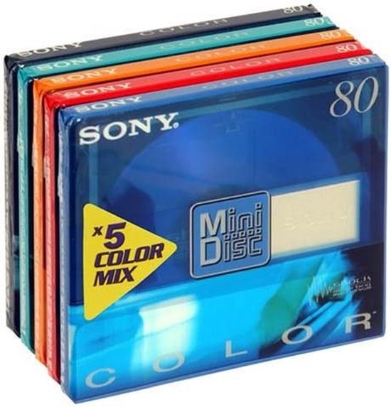 MiniDisc 5-Pack - Color Mix 80 Minuten Herbeschrijfbaar (Nieuw)