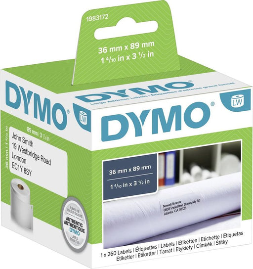 Dymo 1983172 Etiket Zwart op wit (36 mm x 89 mm) (Nieuw)