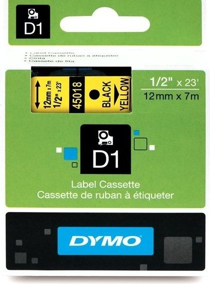 Dymo 45018 (S0720580) Tape Zwart op geel (12 mm) (Nieuw)