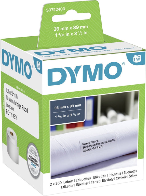 Dymo 99012 (S0722400) Etiket Zwart op wit (36 mm x 89 mm) 2 rollen (Nieuw)