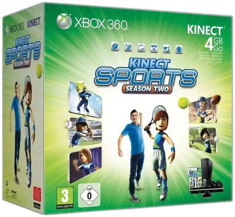 Xbox 360 S (Slim) Console + Kinect Sports Season Two Bundel - Zwart (In doos)